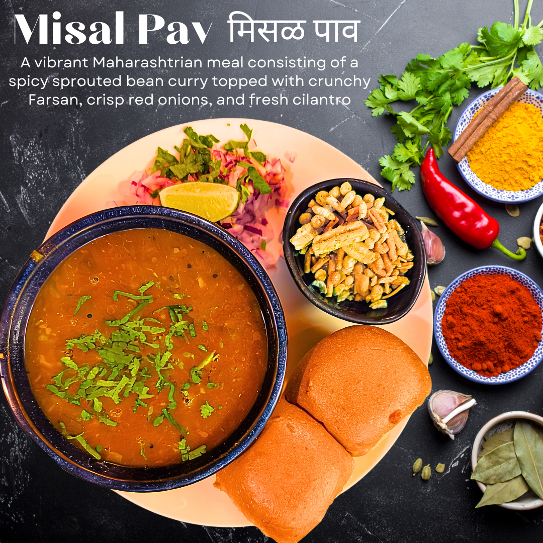 Spicy Misal Pav served with ladi pav and onions - authentic Maharashtrian street food